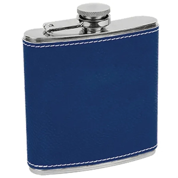Stainless steel six ounce capacity flask with blue and silver PU... from ASI 74601 Calico