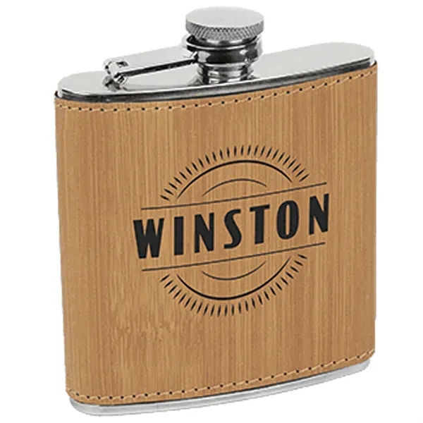 Stainless steel six ounce stainless steel flask with bamboo-look PU leatherette... from ASI 74601 Calico