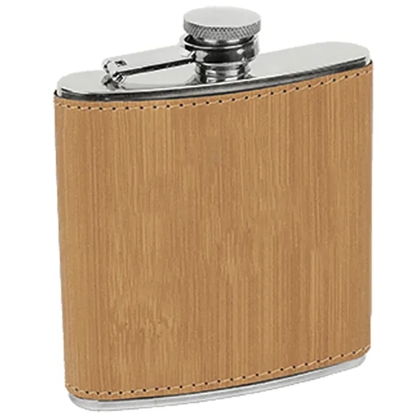 Stainless steel six ounce stainless steel flask with bamboo-look PU leatherette... from ASI 74601 Calico