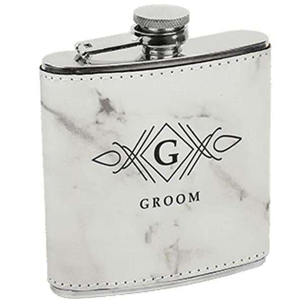 Stainless steel six ounce capacity flash with marble-look PU leatherette exterior... from ASI 74601 Calico