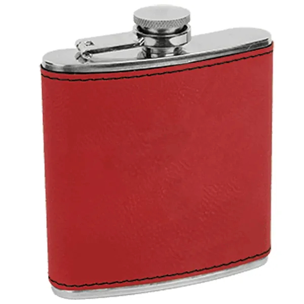 Six ounce stainless steel flask with screw-on lid and red leatherette... from ASI 74601 Calico