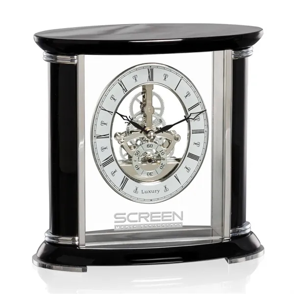 Exquisite High-Gloss Piano Finish Clock features a silver skeleton movement and... from ASI 84592 St Regis Group