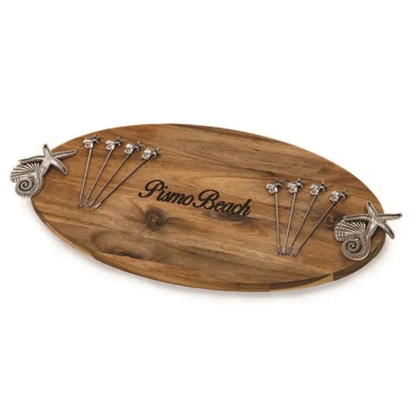 Sea treasures design large serving board with matching food picks... from ASI 88675 Picnic Plus