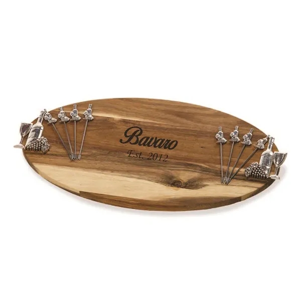 Wine & grapes design large serving board with matching food picks.... from ASI 88675 Picnic Plus / Family of Essential Brands