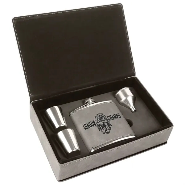 Gift set with 6 oz. gray leatherette-stainless steel flask, funnel and... from ASI 74601 Calico