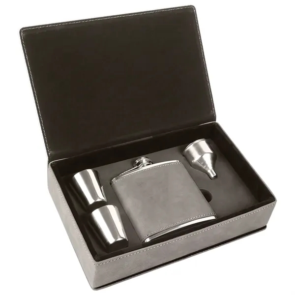 Gift set with 6 oz. gray leatherette-stainless steel flask, funnel and... from ASI 74601 Calico
