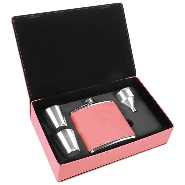 Gift set with 6 oz. pink leatherette-stainless steel flask, funnel and... from ASI 74601 Calico