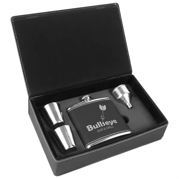 Gift set with 6 oz. black leatherette-stainless steel flask, funnel and... from ASI 74601 Calico