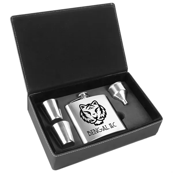 Black leatherette gift box filled with a 6 oz. stainless steel... from ASI 74601 Calico
