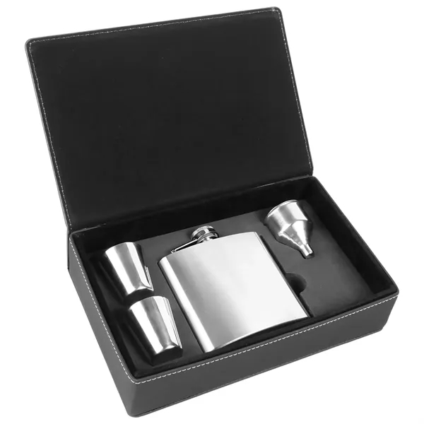 Black leatherette gift box filled with a 6 oz. stainless steel... from ASI 74601 Calico