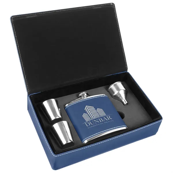 Gift set with 6 oz. blue leatherette-stainless steel flask, funnel and... from ASI 74601 Calico