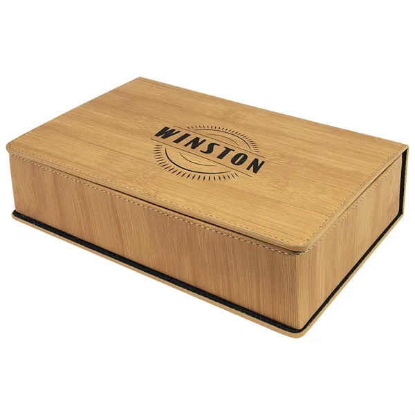 Gift set with stainless steel 6 ounce flask with bamboo PU... from ASI 74601 Calico