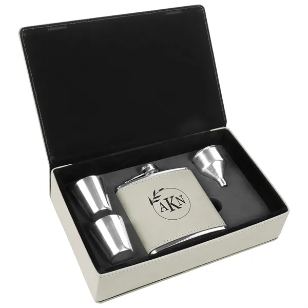 Gift set with 6 oz. white leatherette-stainless steel flask, funnel and... from ASI 74601 Calico