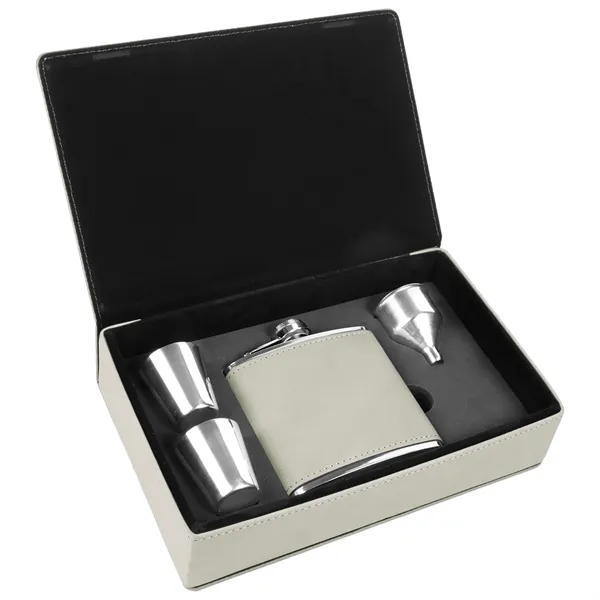 Gift set with 6 oz. white leatherette-stainless steel flask, funnel and... from ASI 74601 Calico