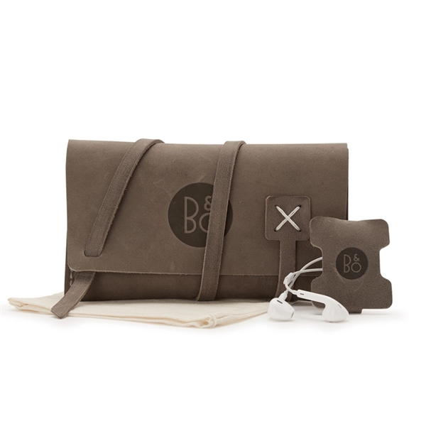 Gift set featuring leather cord organizer and leather earbud wrap in... from ASI 88060 Snugz/USA Inc / SnugZ USA®