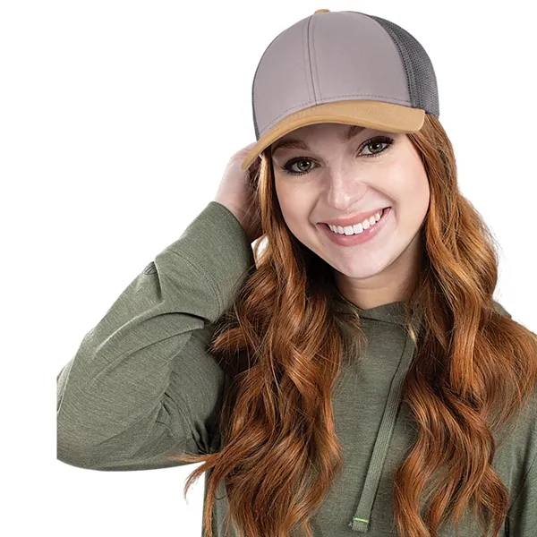 Low-Pro Trucker Cap with polyester/cotton blend and adjustable snapback.... from ASI 37461 Augusta Sportswear / Pacific Headwear