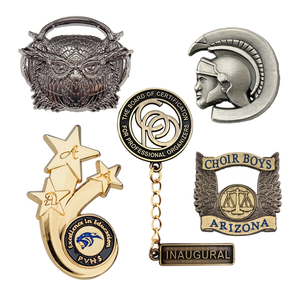 Die cast alloy lapel pins in assorted shapes and sizes with... from ASI 52263 EMT / EMT