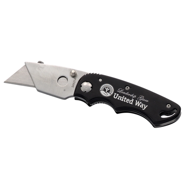 Folding utility knife with anodized aluminum handle in stainless steel construction... from ASI 46170 Compass Industries Inc