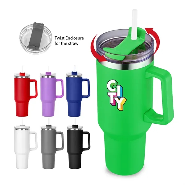 40 OZ. S/S Travel Mug with Handle & Straw... from ASI 41511 Brainchild USA Inc / BrainChild Gift Club