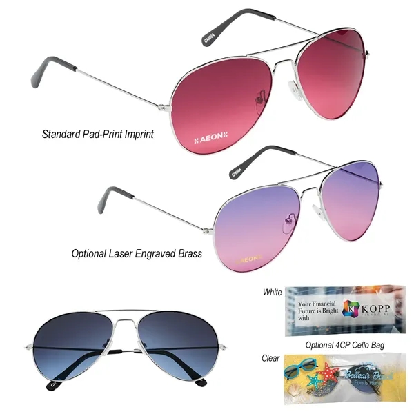 Aviator sunglasses with ocean gradient lenses featuring UV400 protection.... from ASI 61125 Hit Promotional Products / Hit®