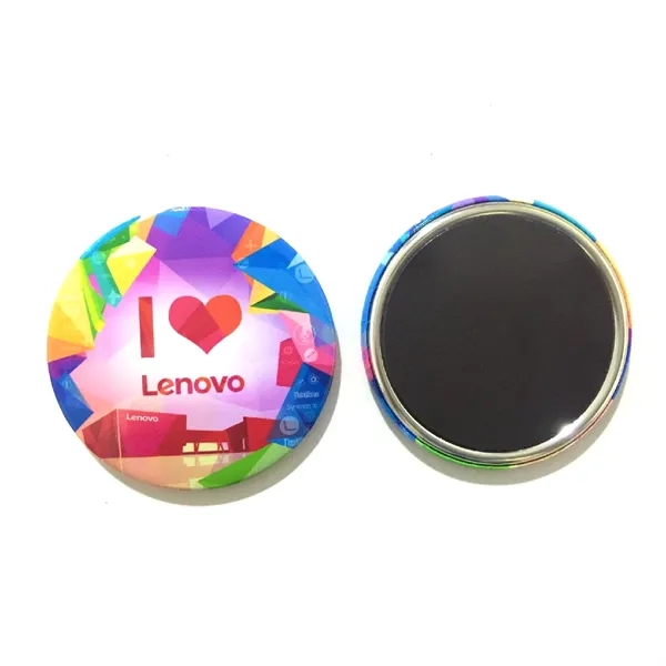 Full color round tin fridge magnet plus full color CMYK imprint... from ASI 37218 Athena Promo (tm)