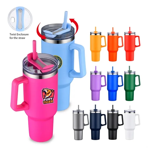 40 OZ. S/S Travel Mug with Handle & Straw... from ASI 41511 Brainchild USA Inc / BrainChild Gift Club