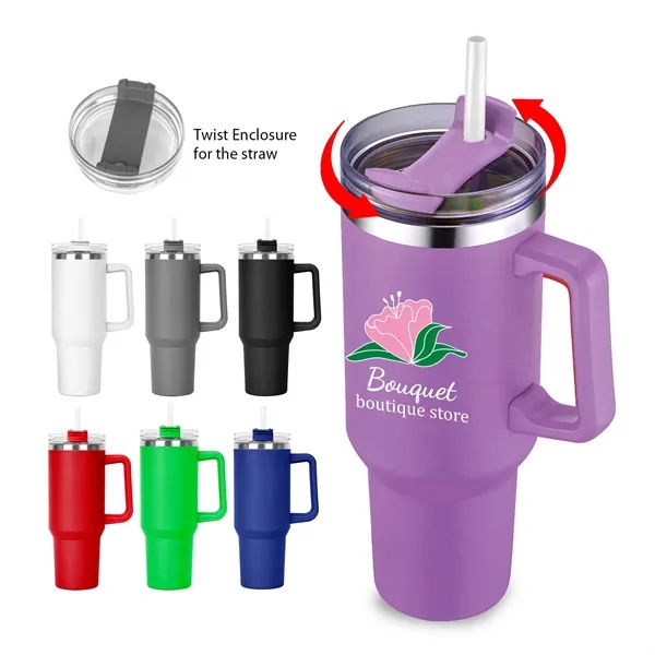 40 OZ. S/S Travel Mug with Handle & Straw... from ASI 41511 Brainchild USA Inc / BrainChild Gift Club