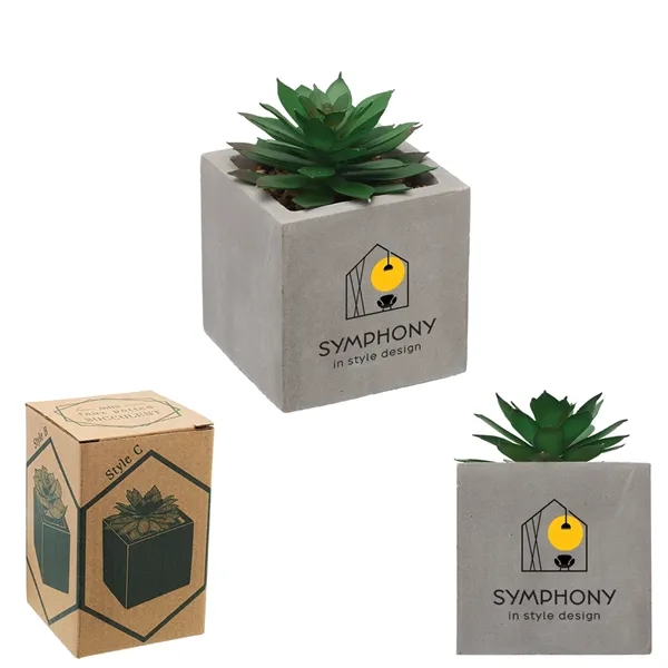 Mini Faux Potted Succulent in concrete planter... from ASI 62190 Illini