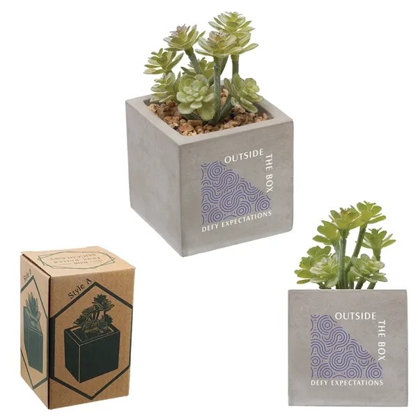 Mini Faux Potted Succulent in concrete planter... from ASI 62190 Illini