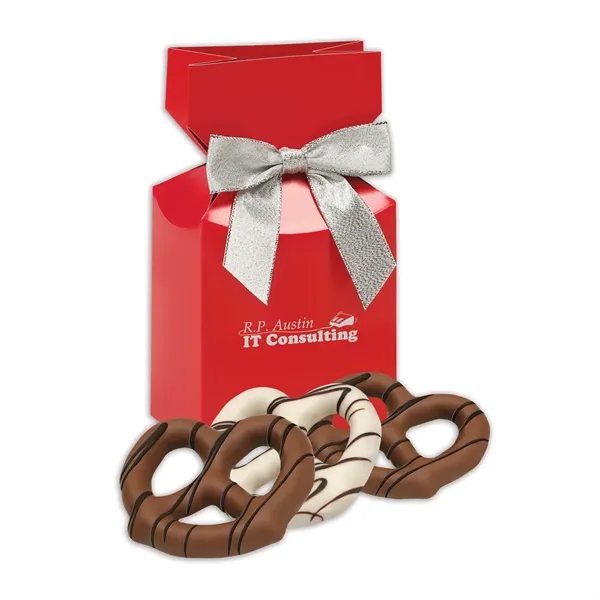 Premium Delights red gift box featuring your logo with Chocolate Covered... from ASI 68680 Maple Ridge Farms Inc