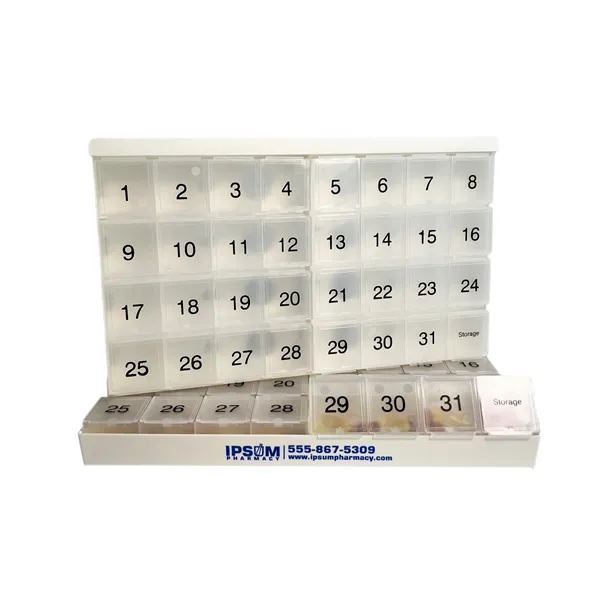 LARGE Monthly pill organizer with removable 4-day compartments for portability.... from ASI 92977 UniversalPromo, Inc / UP Line