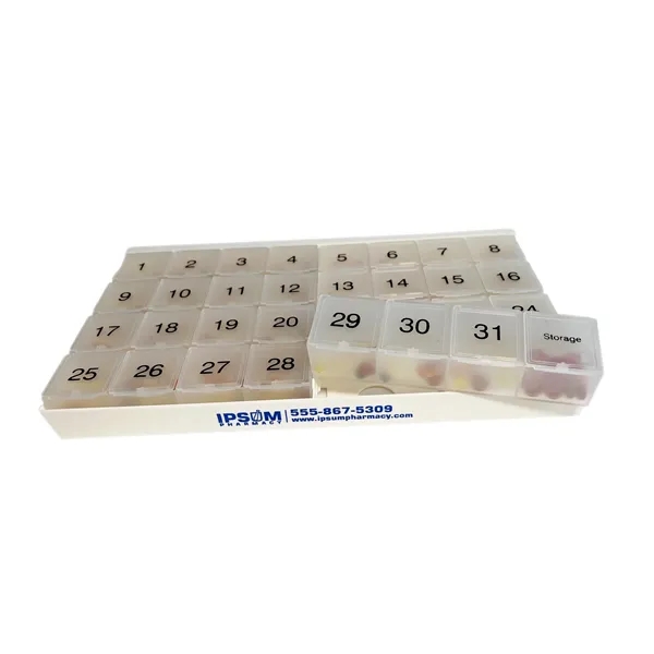 LARGE Monthly pill organizer with removable 4-day compartments for portability.... from ASI 92977 UniversalPromo, Inc / UP Line