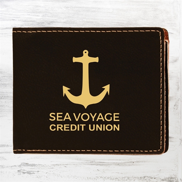 Bifold wallet with a unique leather touch turning an everyday wallet... from ASI 47791 Best Deal Awards