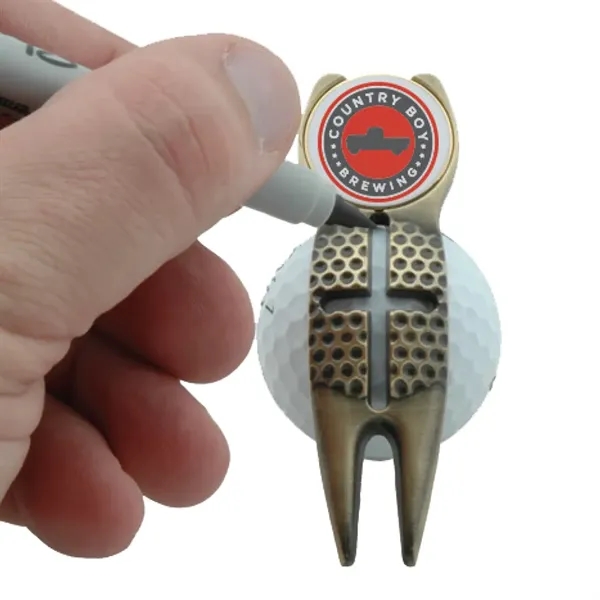 Crosshairs golf divot tool with a ball line marking stencil and... from ASI 38120 Ball Pro / Diversified Quality Kitchenware