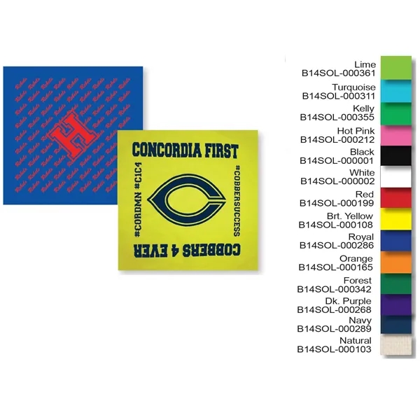 14" x 14" solid colored bandanna made of 100% cotton.... from ASI 44020 Bandanna Promotions By CARO-LINE / Bandanna Promotions