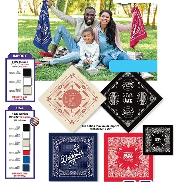 27" x 27" solid colored, flat hemmed bandannas made of 100%... from ASI 44020 Bandanna Promotions By CARO-LINE / Bandanna Promotions