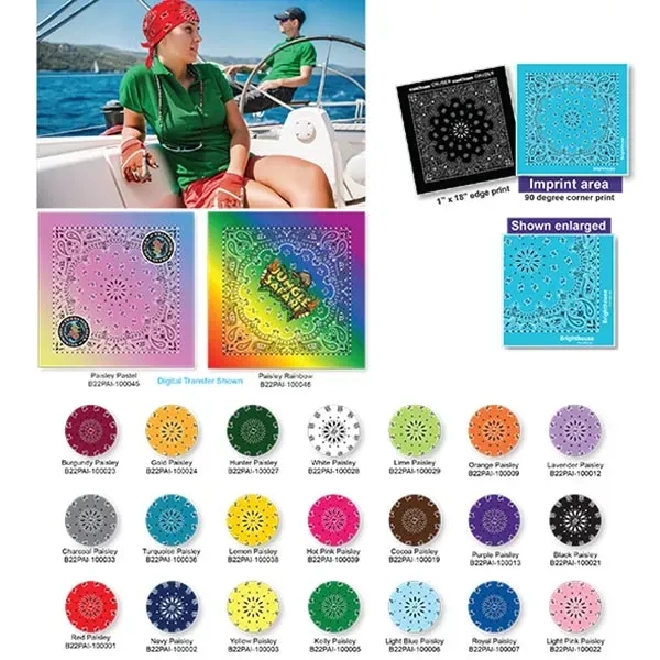 22" x 22" cotton bandana with American paisley print.... from ASI 44020 Bandanna Promotions By CARO-LINE / Bandanna Promotions