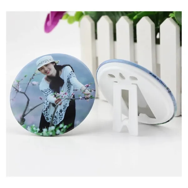 2.28" Full color round tin photo stand plus full color CMYK... from ASI 37218 Athena Promo (tm)