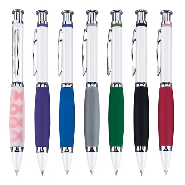 Click action ballpoint pen with metallic white finish.... from ASI 31517 Admart Products / Admart Line