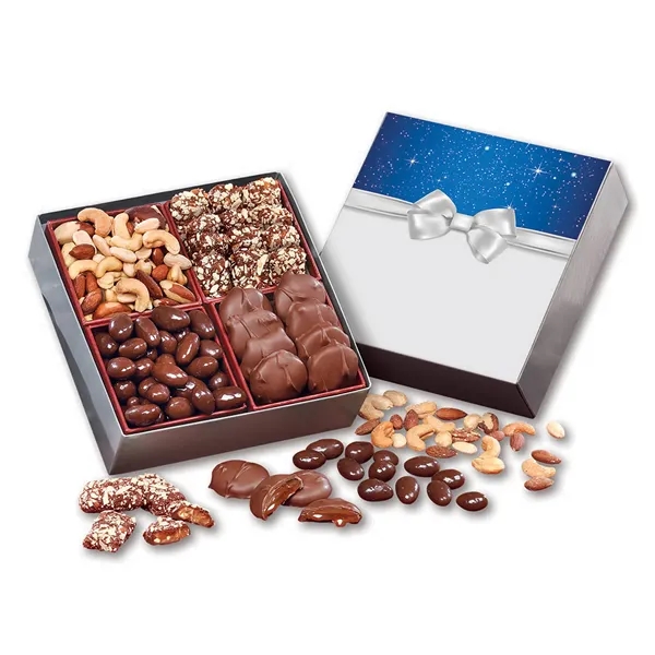 Gift box with a bow sleeve filled with chocolates and nuts.... from ASI 68680 Maple Ridge Farms Inc