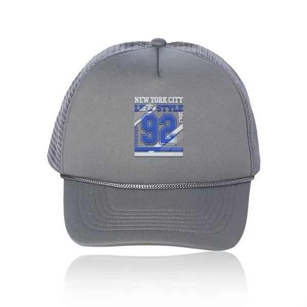 Structured five-panel trucker cap with pre-curved visor and mesh backing.... from ASI 39552 BEL Promo