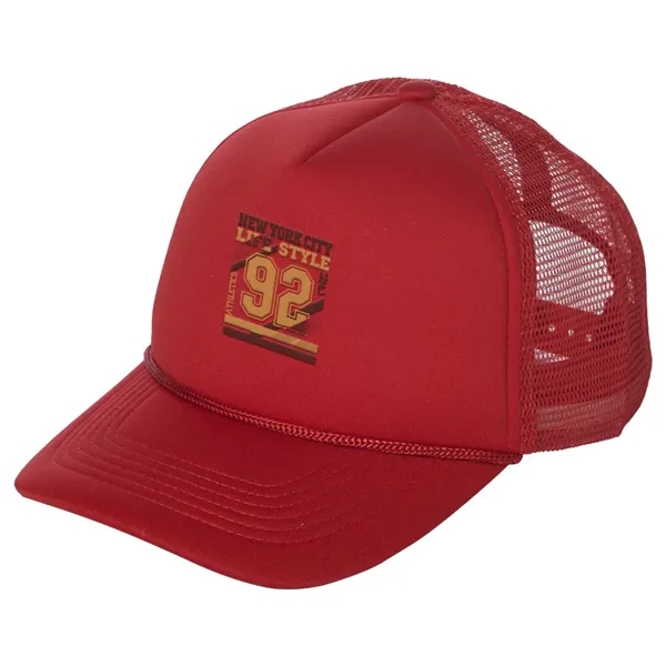 Structured five-panel trucker cap with pre-curved visor and mesh backing.... from ASI 39552 BEL Promo
