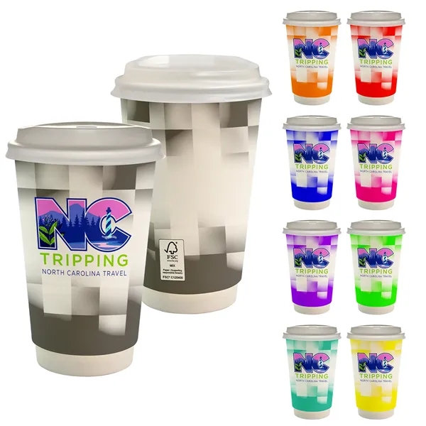 16 oz. Full Color Shaded Checkers Paper Cup With Lid... from ASI 30208 A P Specialties / AP Specialties