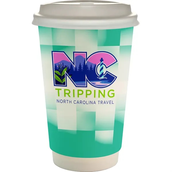 16 oz. Full Color Shaded Checkers Paper Cup With Lid... from ASI 30208 A P Specialties / AP Specialties