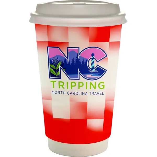 16 oz. Full Color Shaded Checkers Paper Cup With Lid... from ASI 30208 A P Specialties / AP Specialties