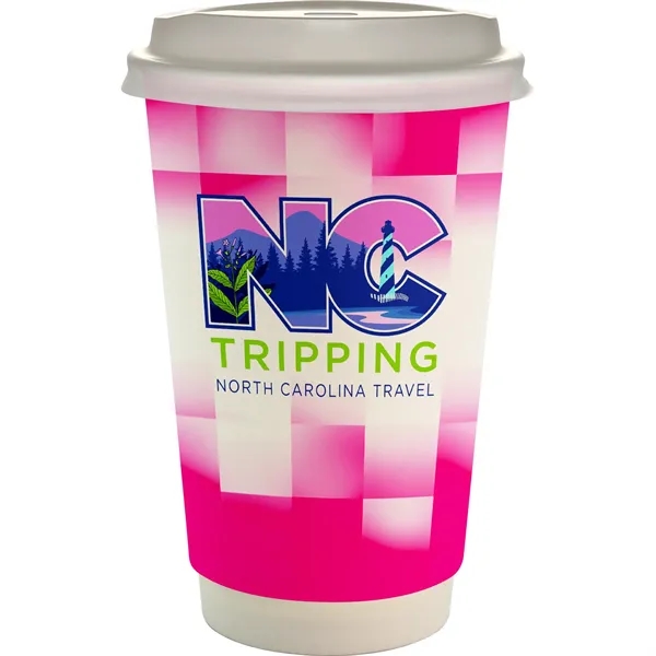 16 oz. Full Color Shaded Checkers Paper Cup With Lid... from ASI 30208 A P Specialties / AP Specialties