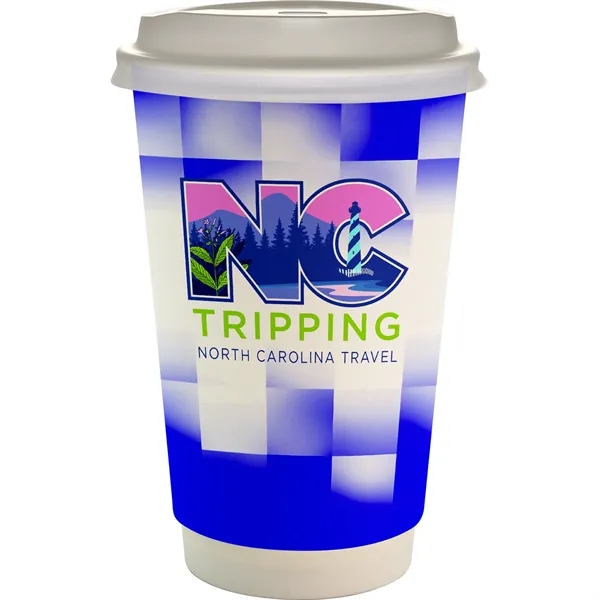 16 oz. Full Color Shaded Checkers Paper Cup With Lid... from ASI 30208 A P Specialties / AP Specialties