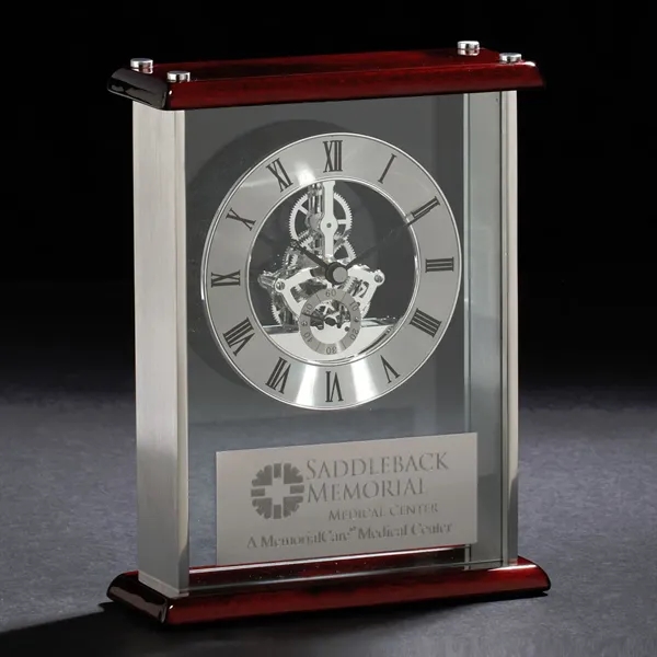 9" x 7.25" x 2.88" clock with skeleton movement cased in... from ASI 68507 The Magnet Group / Benchmark Crystal & Clocks