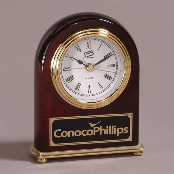 Desktop clock made of rich rosewood with arched shape, quartz movement,... from ASI 68507 The Magnet Group / Benchmark Crystal & Clocks