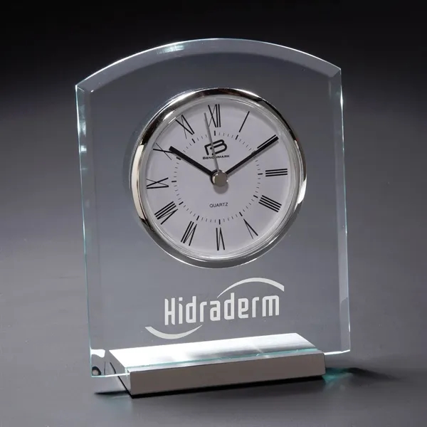 Desktop clock with rounded top, silver metal accents, Roman numerals, second... from ASI 68507 The Magnet Group / Benchmark Crystal & Clocks